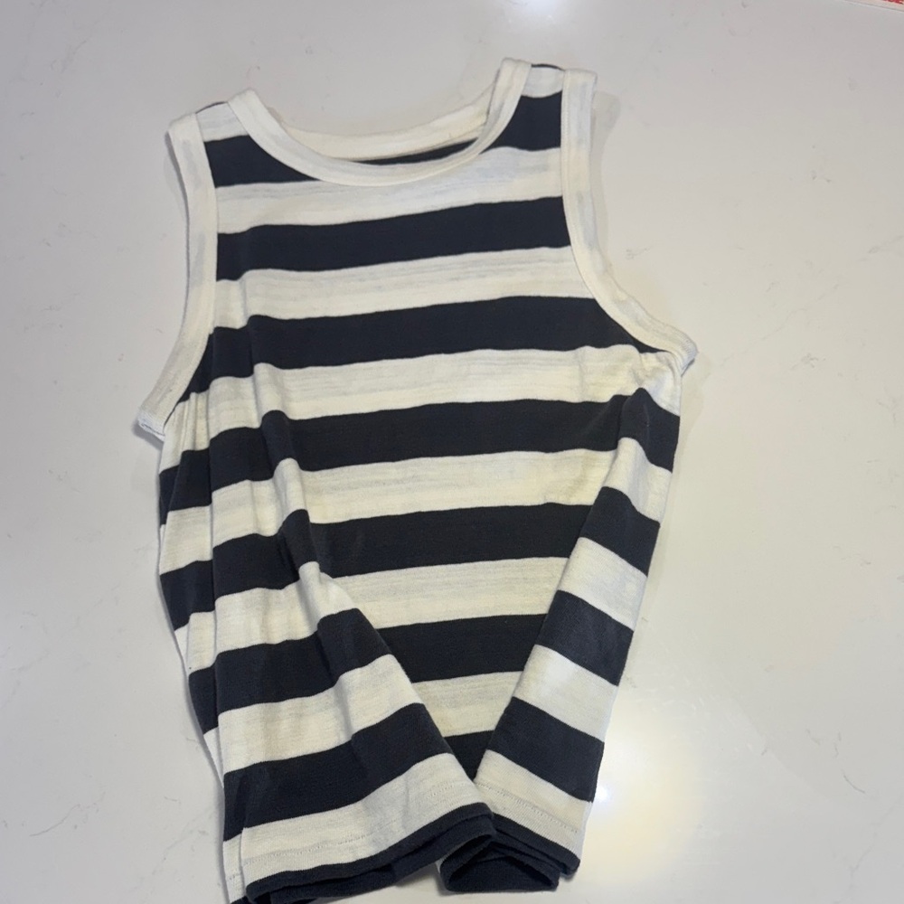 LOFT Black and White Striped Tank Top